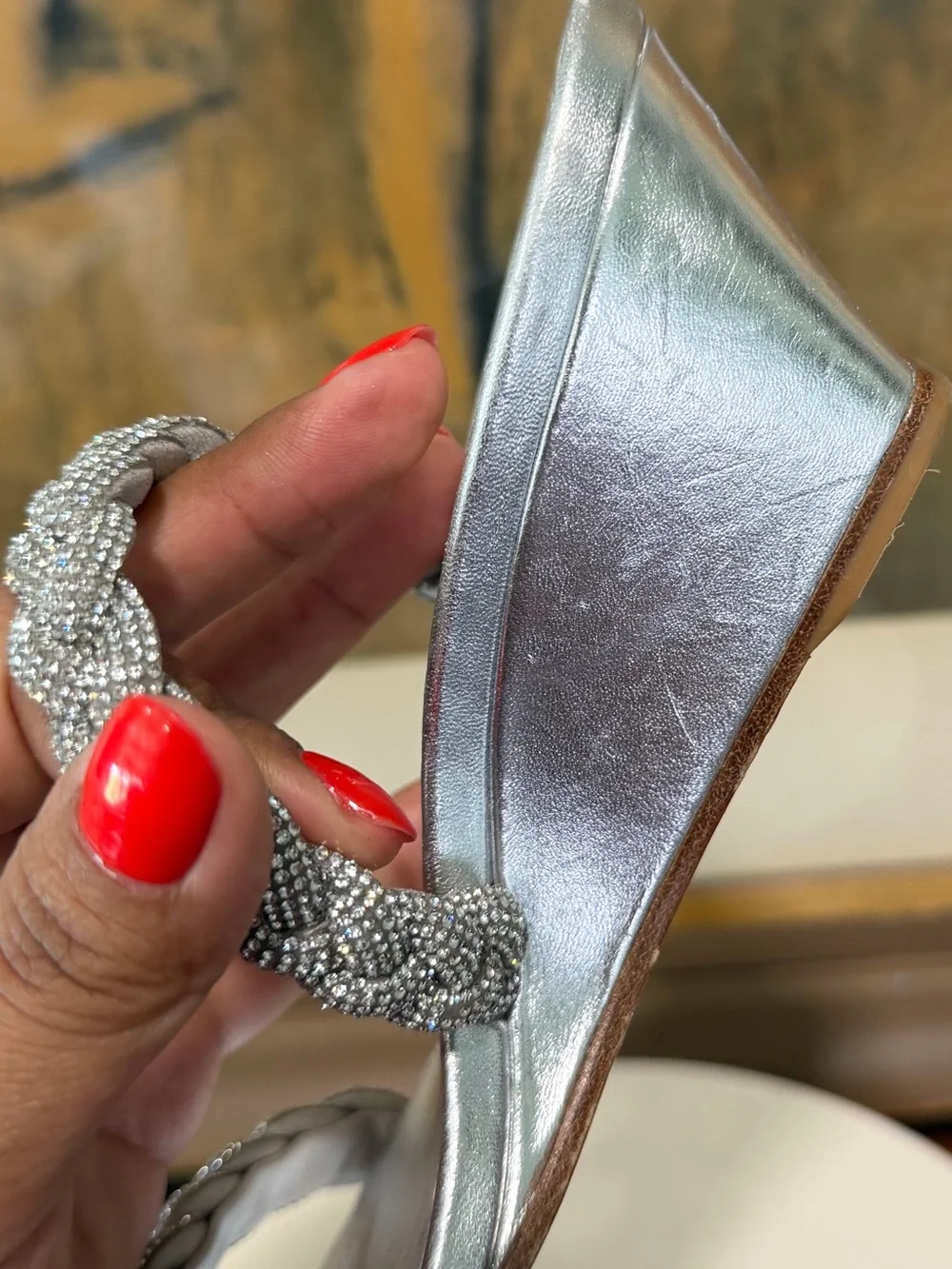 🌹STUART WEITZMAN🌹 Highshine Crystal Braid Wedge Sandals In Silver Size: 5.5 B - Picture 12 of 16